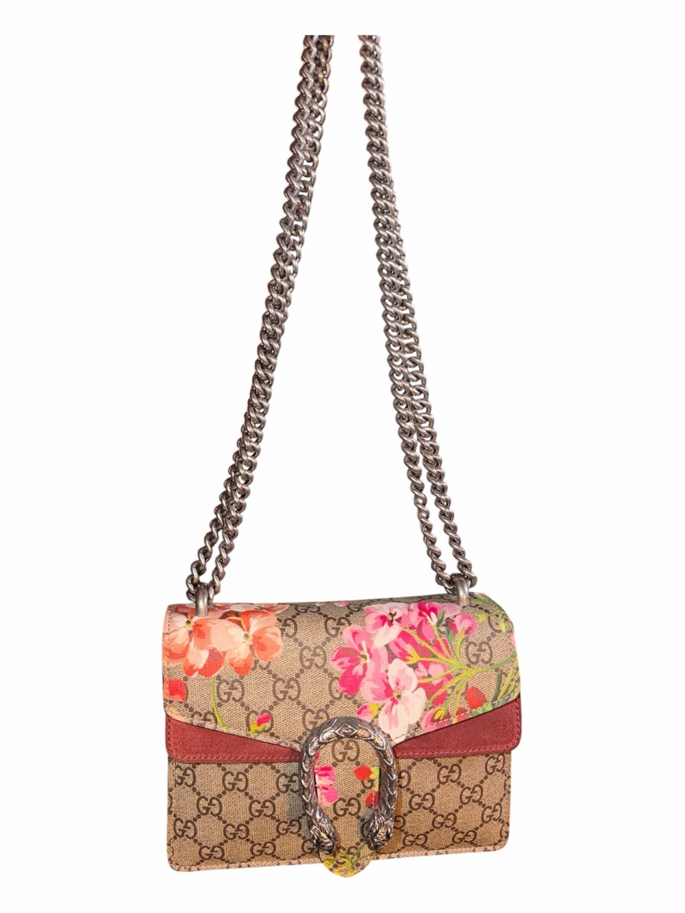 Gucci Dionysus Mini Bag GG Supreme Blooms Floral Pink Suede Crossbody Authentic